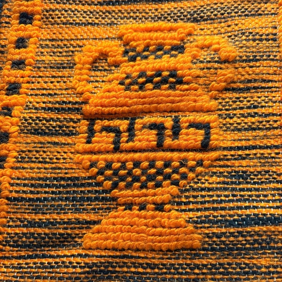 Orange & Black Woven Crossbody Tote Bag - Textured Vase w Geometric Designs - Picture 4 of 11